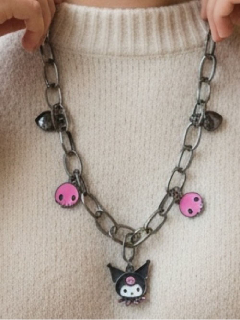 Bioworld Kuromi Pink and Black Charm Necklace